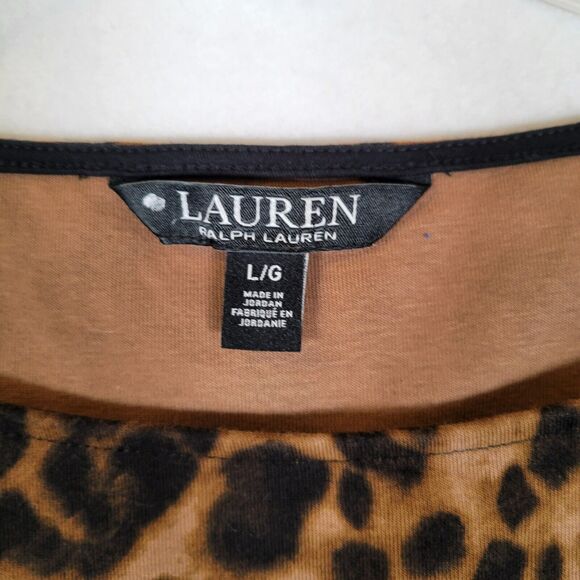 Lauren Ralph Lauren Womens Black Label Cheetah Top Size Large Brown Mob Wife - Picture 3 of 7